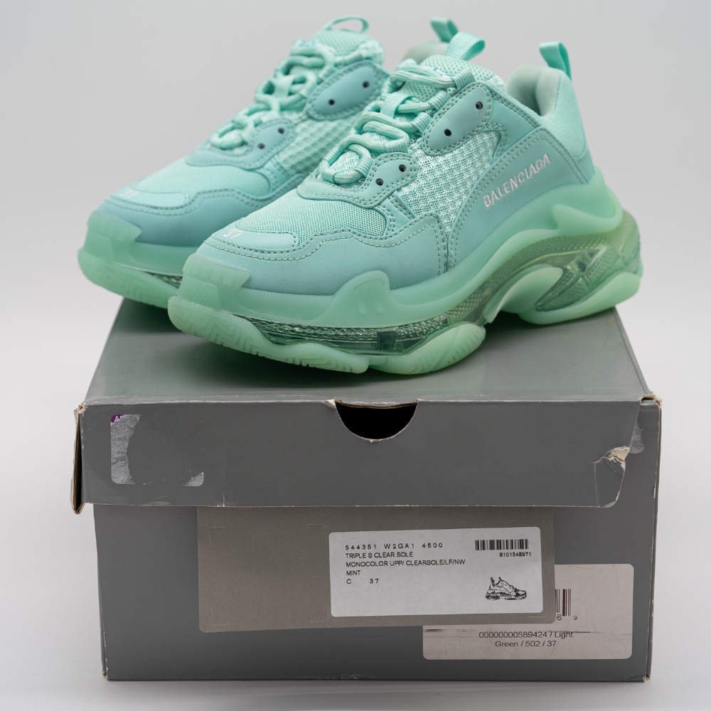 size 37 EU / 7 US Balenciaga Triple S Sneakers Mint Green - Picture 14 of 15